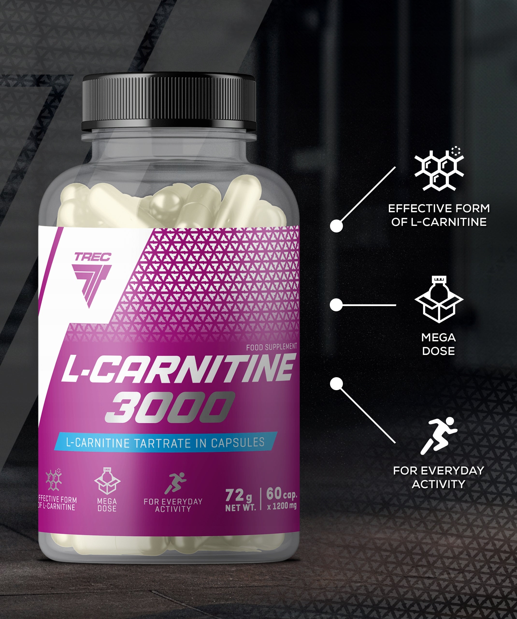 L-CARNITINE POWERFUL FAT BURNER 3000 60 kaps TREC L-Carnitine REDUCTION Manufacturer code Tabletki odchudzające, redukcja tłuszczu