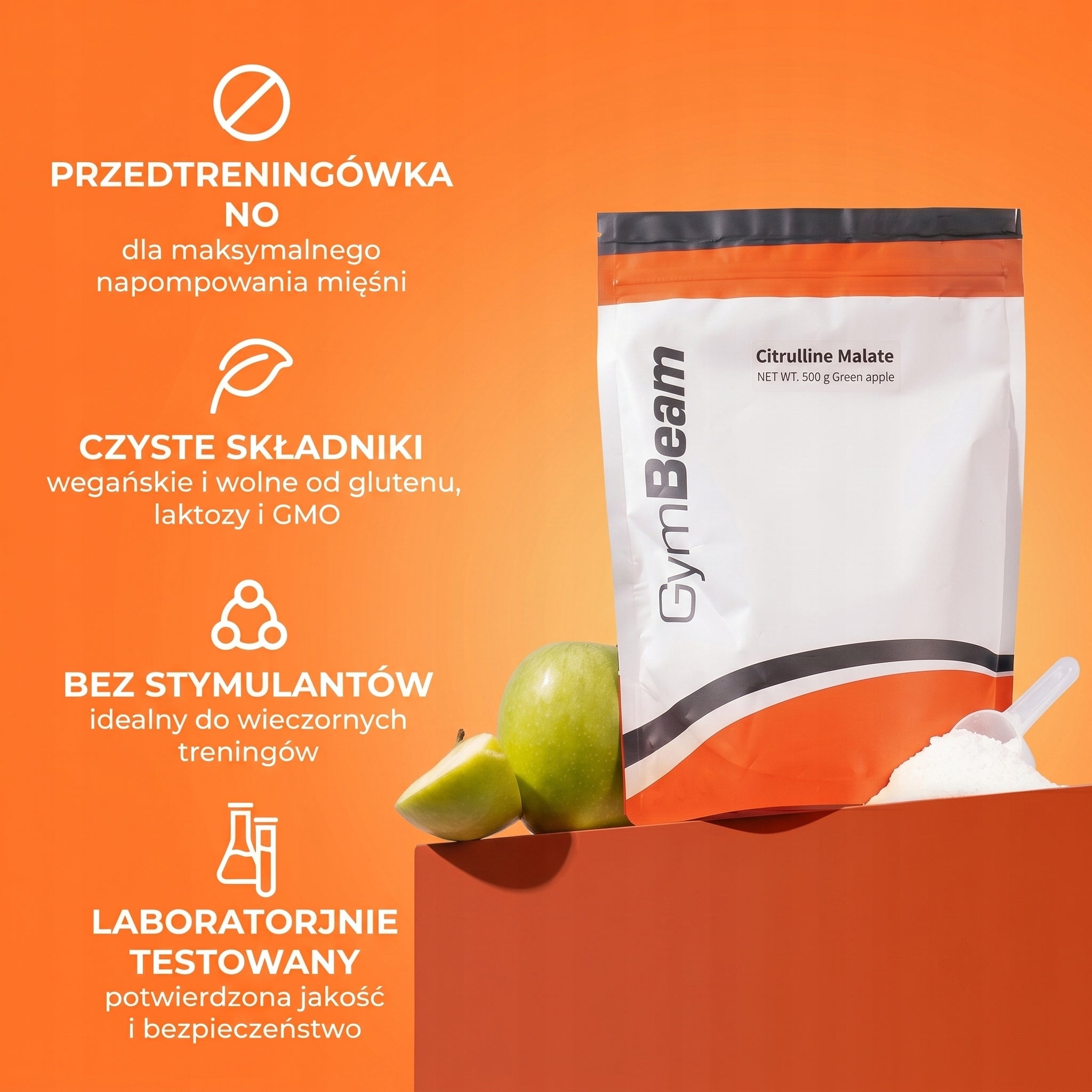L-CITRULLINE Malate 500g 166 Servings PUMP Durability GymBeam apple Packaging status original