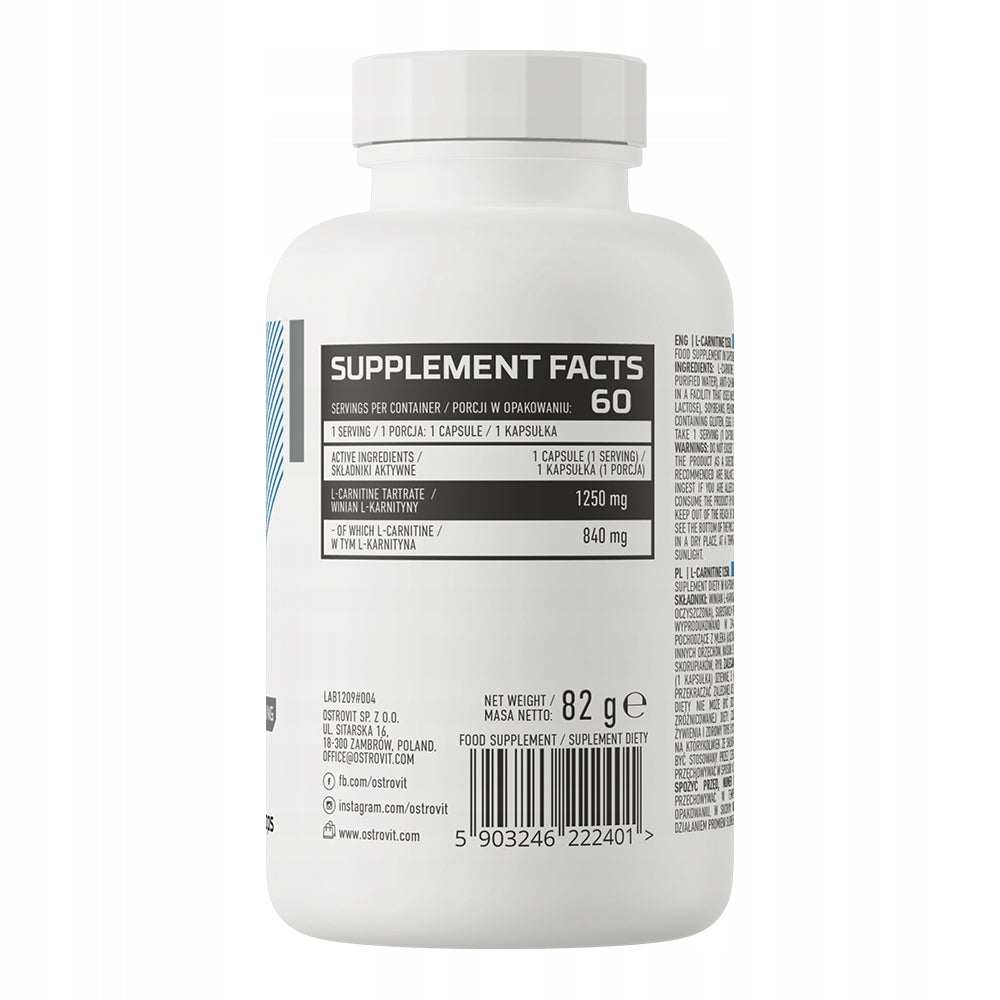 L-Carnitine OstroVit 1250 mg 60 kaps L-CARNITINE BURNER Reduction Expiration date at least 1 year from the date of purchase