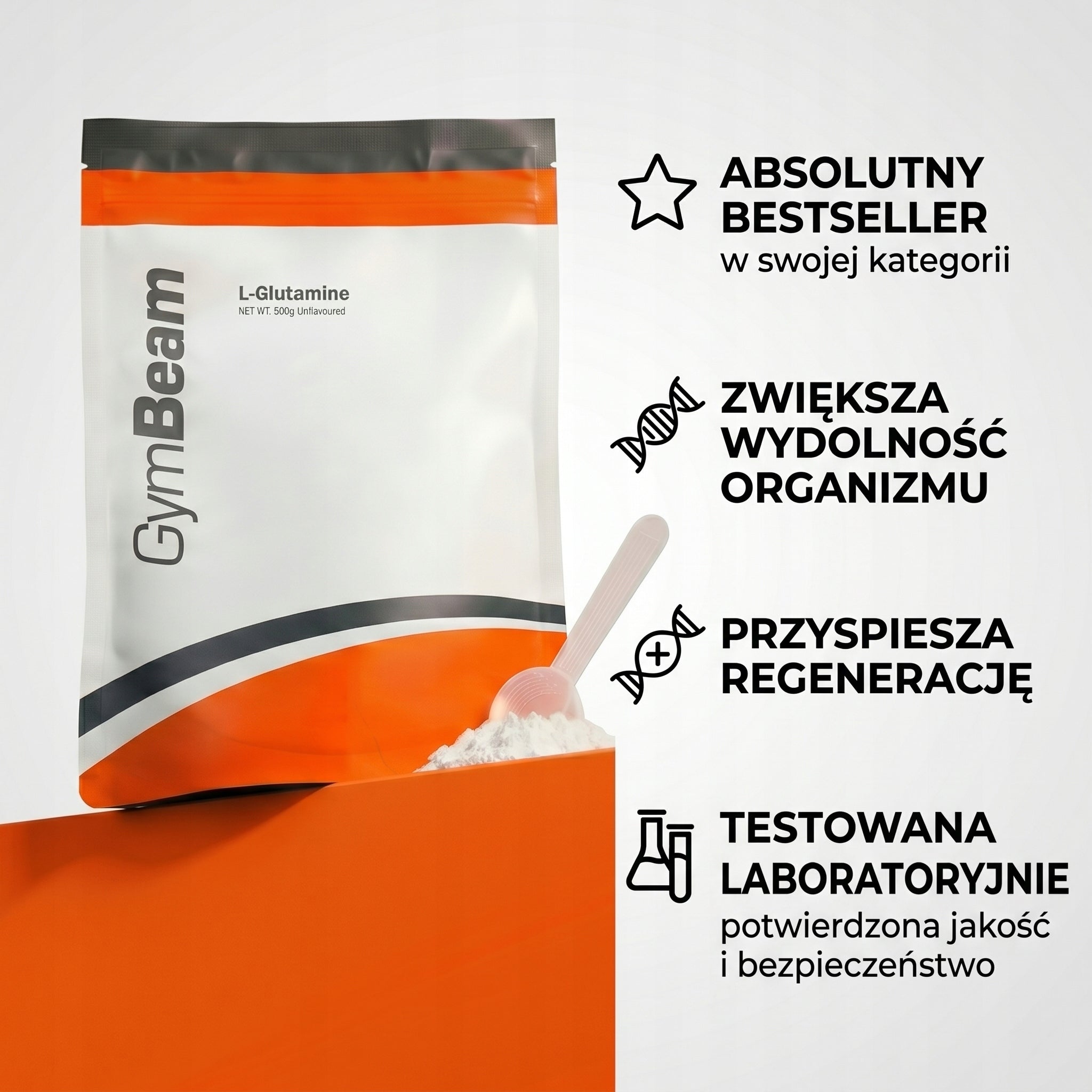L-GLUTAMINE 500g 83 Servings REGENERATION MONTHS GymBeam lemon lime Packaging status original