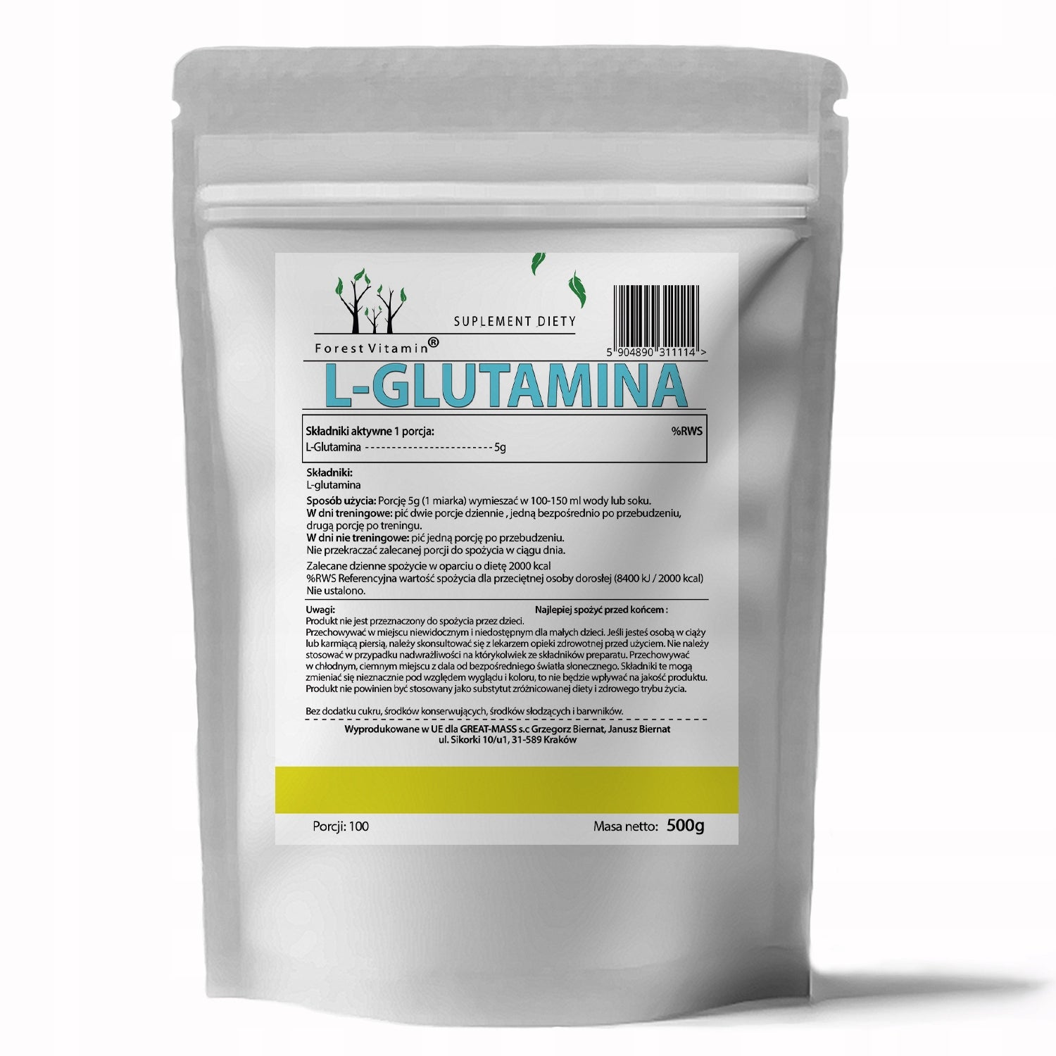 L-GLUTAMINE 500g L-GLUTAMINE 100% PURE AMINO ACIDS + LABORATORY TESTS EAN (GTIN) 5904890311114