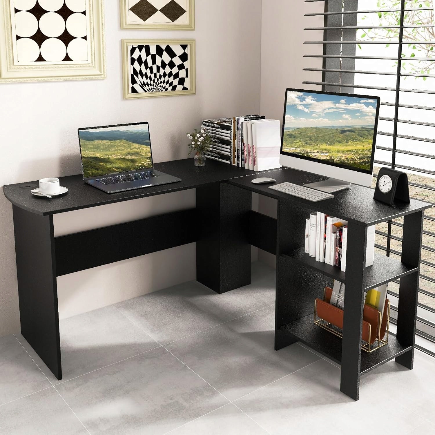 L Rectangular Corner Desk for Learning Gaming Black Double XXL Manufacturer code BIURKO KOMPUTEROWE BIAŁE LOFT