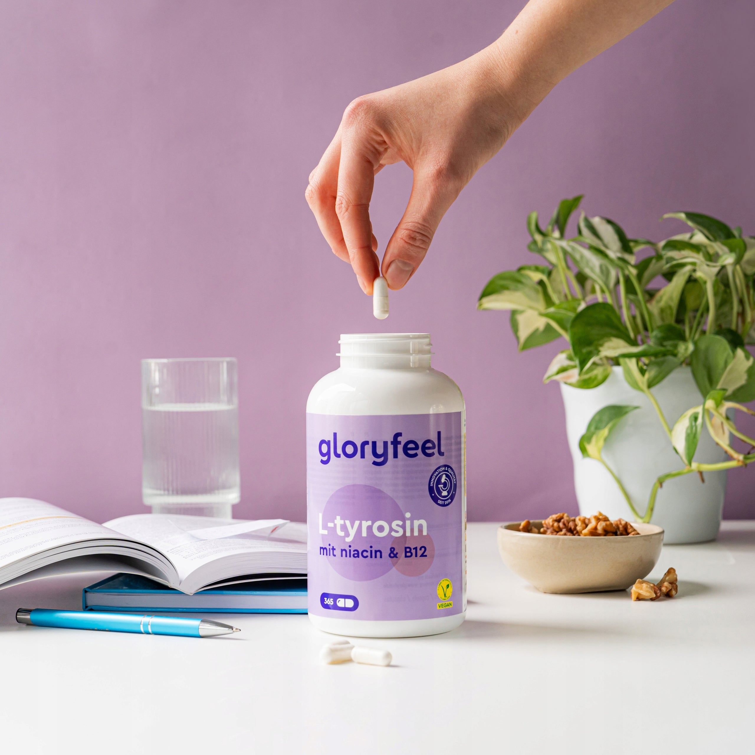 L-TYROZYNA 1000 mg + WITAMINA B12 365 kaps Koncentracja Relaks Stres Brand Gloryfeel