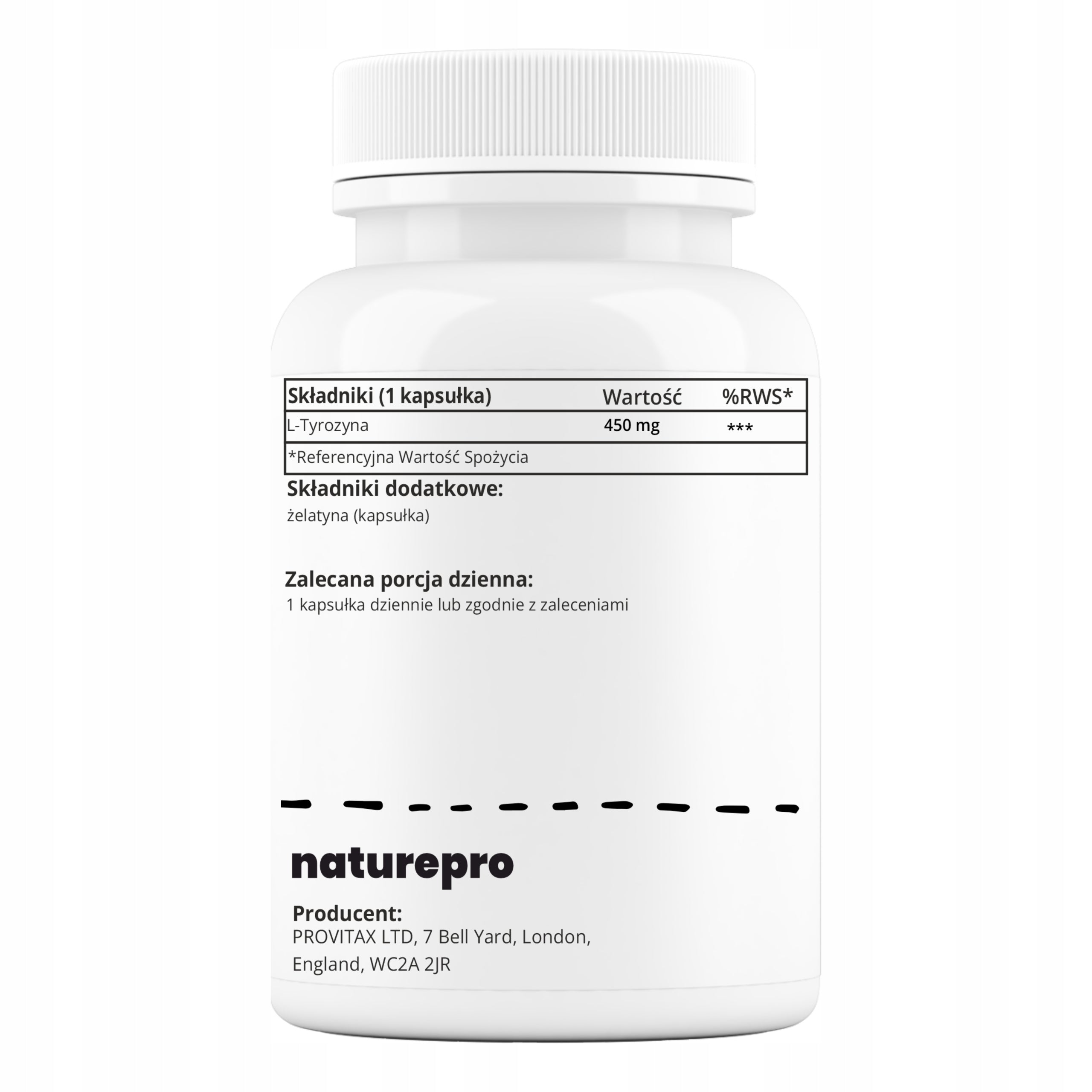 L-Tyrosine 450 mg 100 capsules - NaturePro Expiration date at least 1 year from the date of purchase