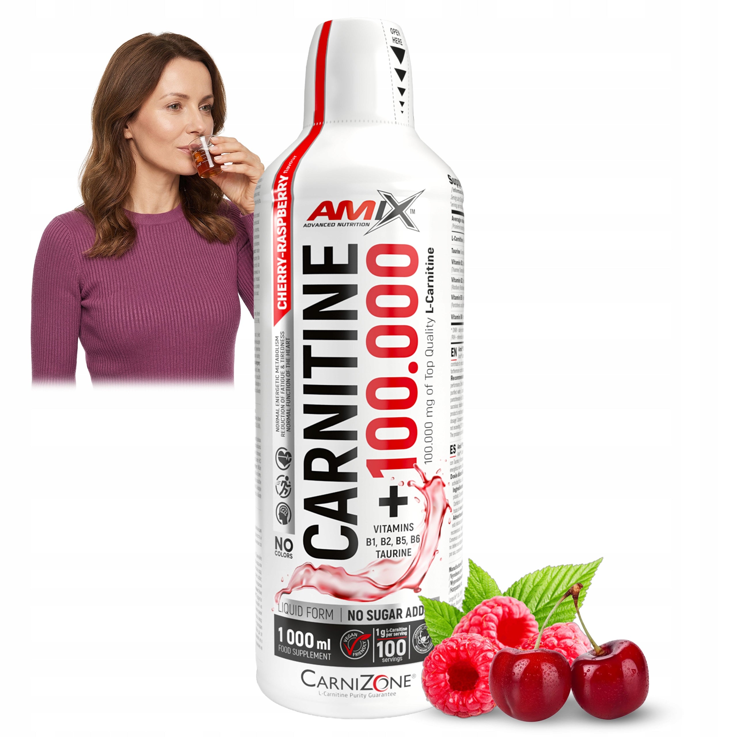 L carnitine liquid for drinking 100000 mg 100 servings cherry raspberry taurine