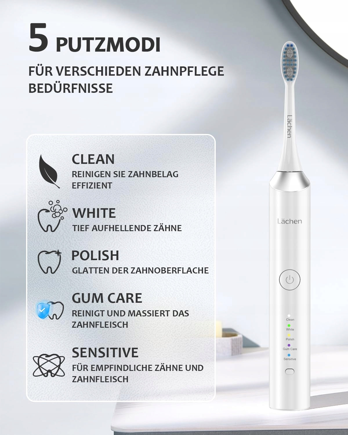 LÄCHEN Electric Sonic Toothbrush 5 Modes 6 Heads IPX7 White Brand no brand
