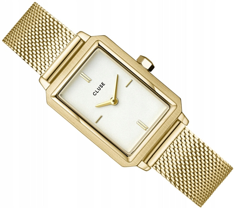 LADIES WATCH CLUSE CW11508 FLUETTE STEEL RECTANGULAR WHITE-GOLD +BOX