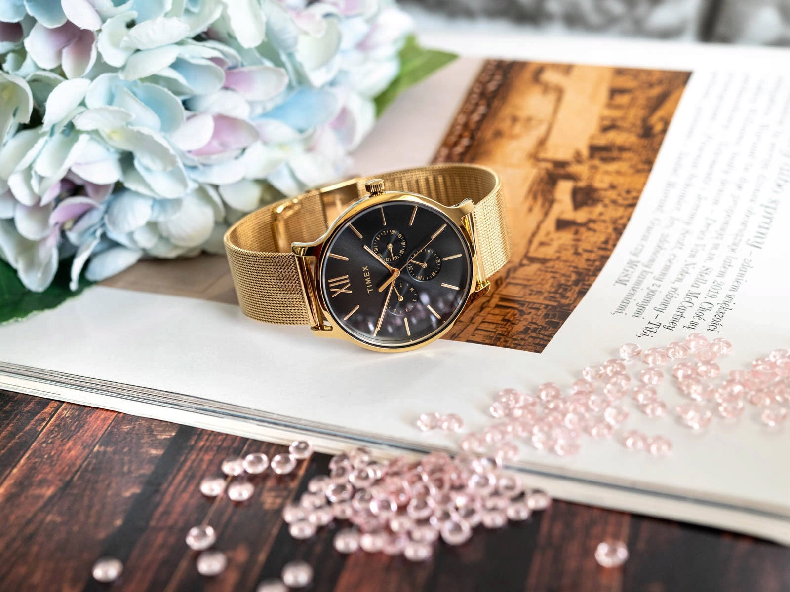 LADIES WATCH TIMEX TW2W20000 TRANSCEND GOLD ON BRACELET DATE Packaging status original