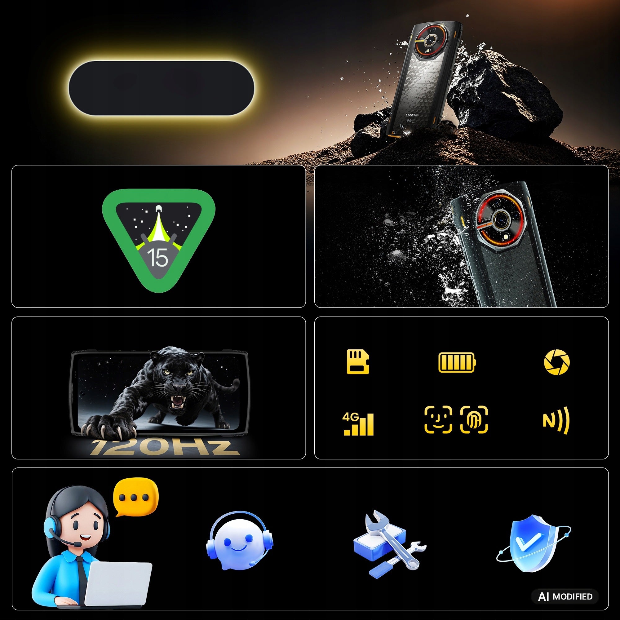 LAGENIO Panther 2 Pro Rugged Smartphone 4G 8GB+256GB/1TB IP68 IP69K Charger included yes