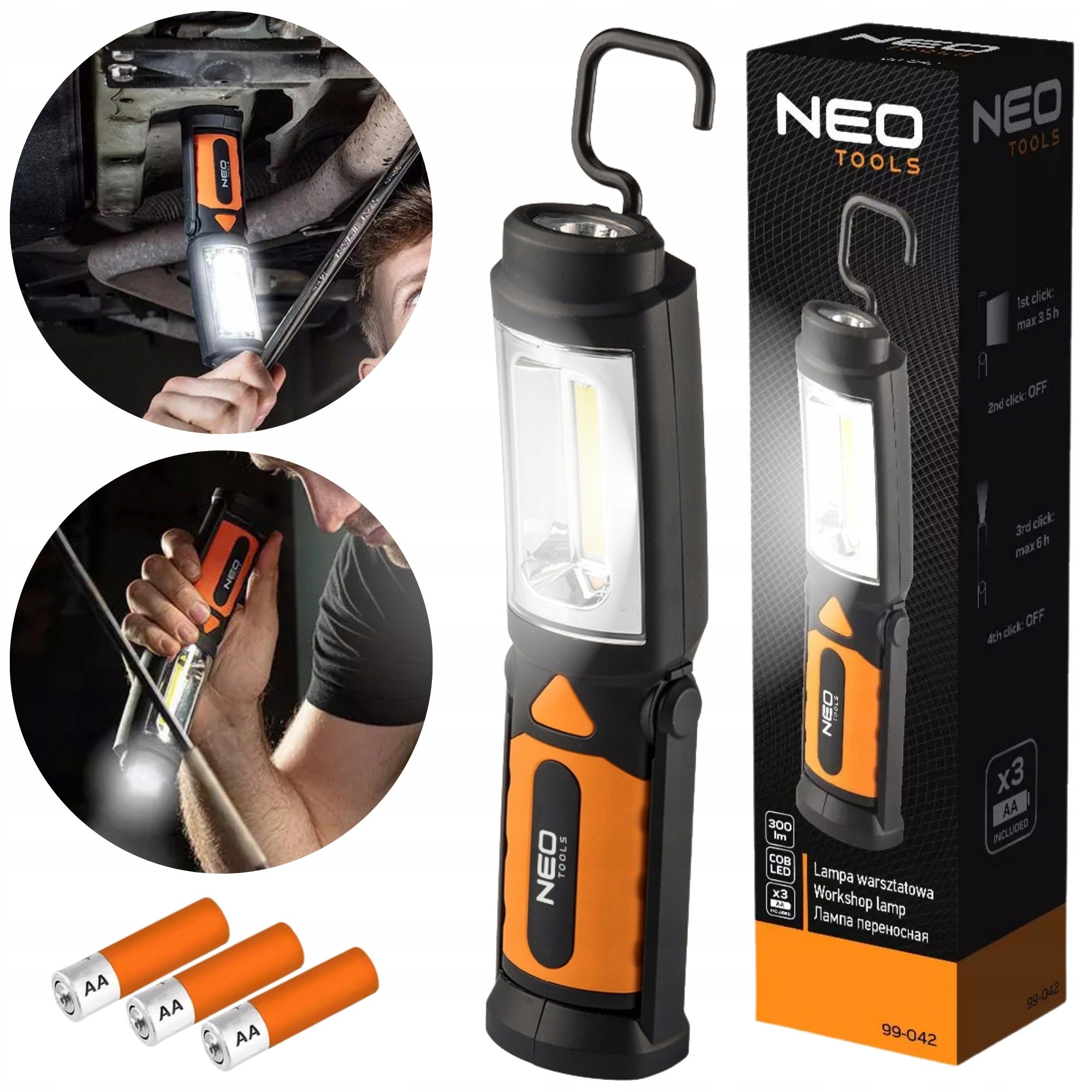 LAMP WORKSHOP FLASHLIGHT 2IN1 LED COB 300LM 3W MAGNET HOOK STRONG + BATTERIES