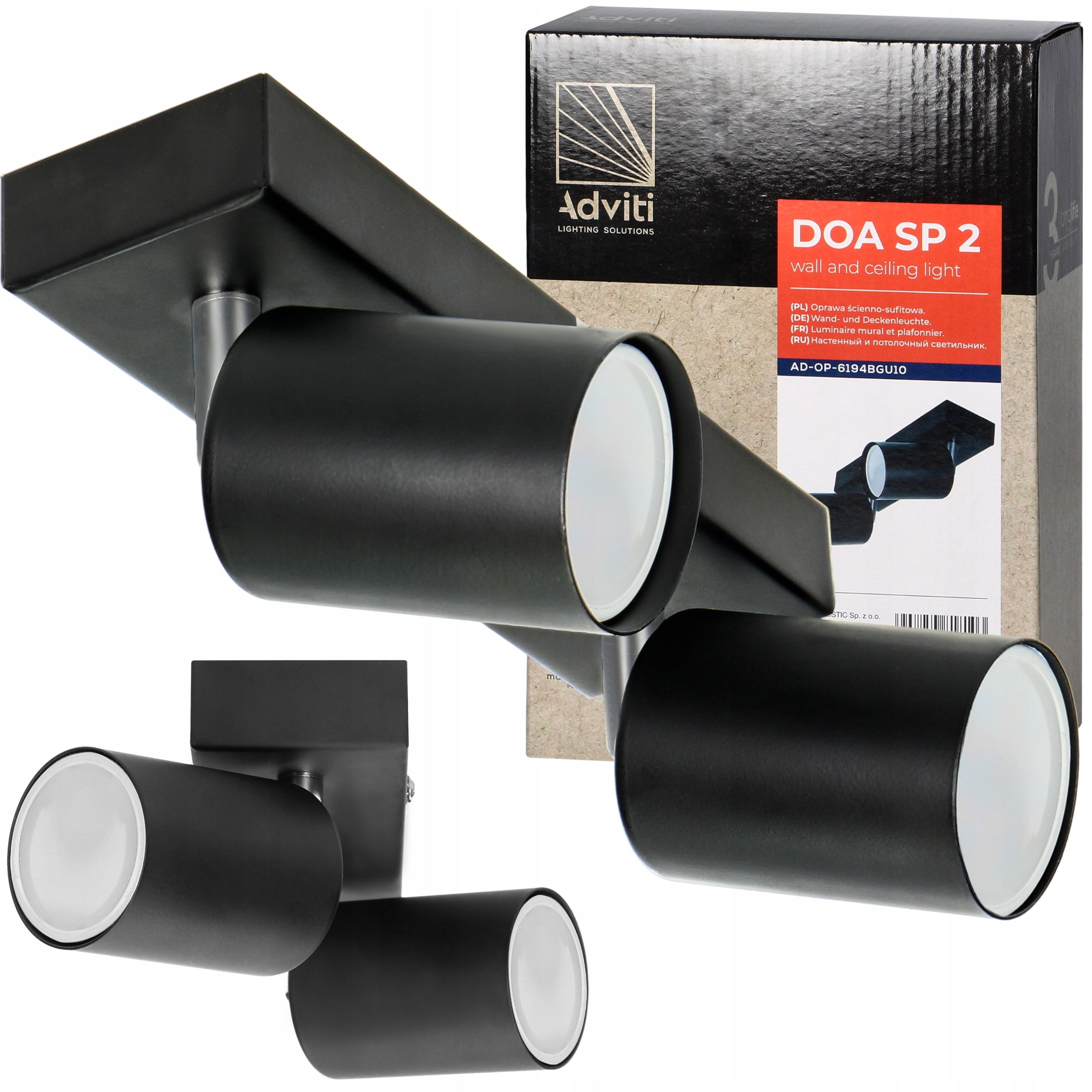 Sieninis ir lubinis šviestuvas, maks. 2x50W, IP20, juoda