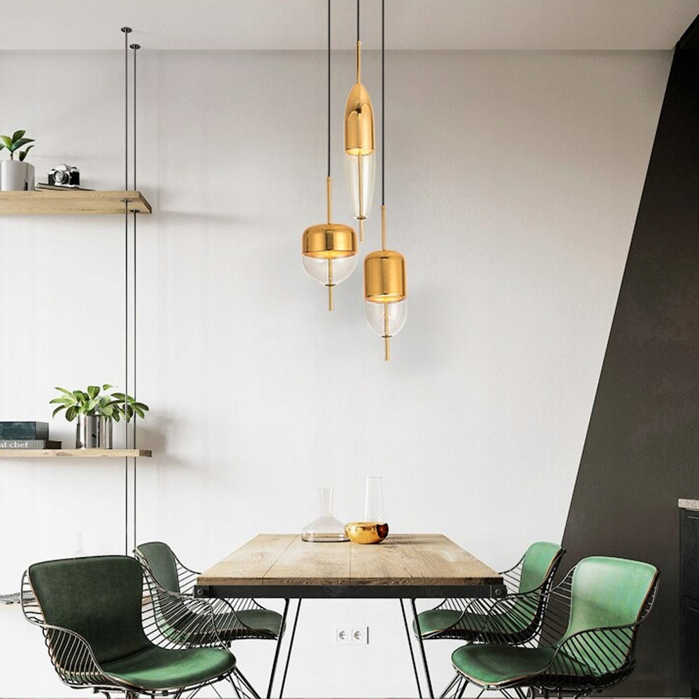 Metalinis stiklinis pakabinamas lubų šviestuvas auksinis APP550-1CP