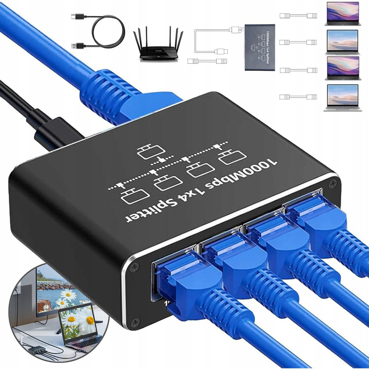 LAN ETHERNET SPLITTER, GIGABIT RJ45 SWITCH ETHERNET SPLITTER INTERNET