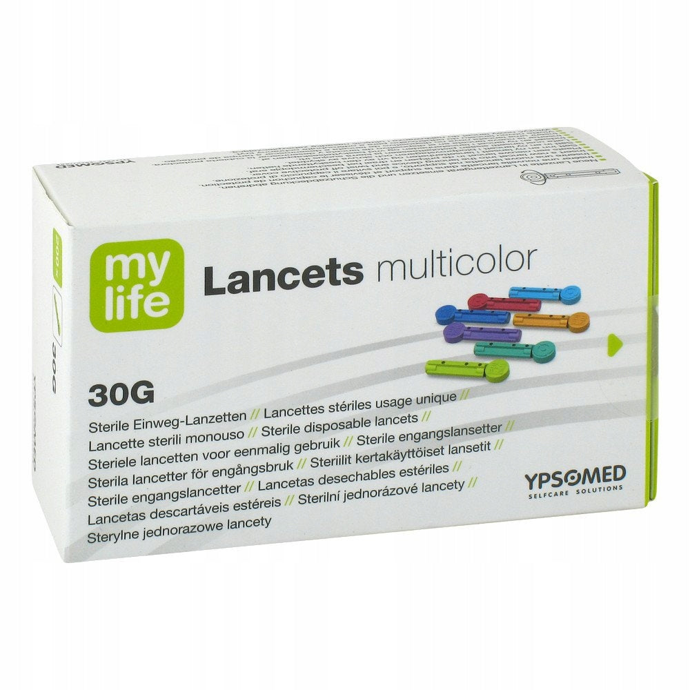 LANCETS YPSOMED MYLIFE STERILE NEEDLE LANCETS FOR GUKOMETER 200s. COLORFUL Packaging status original