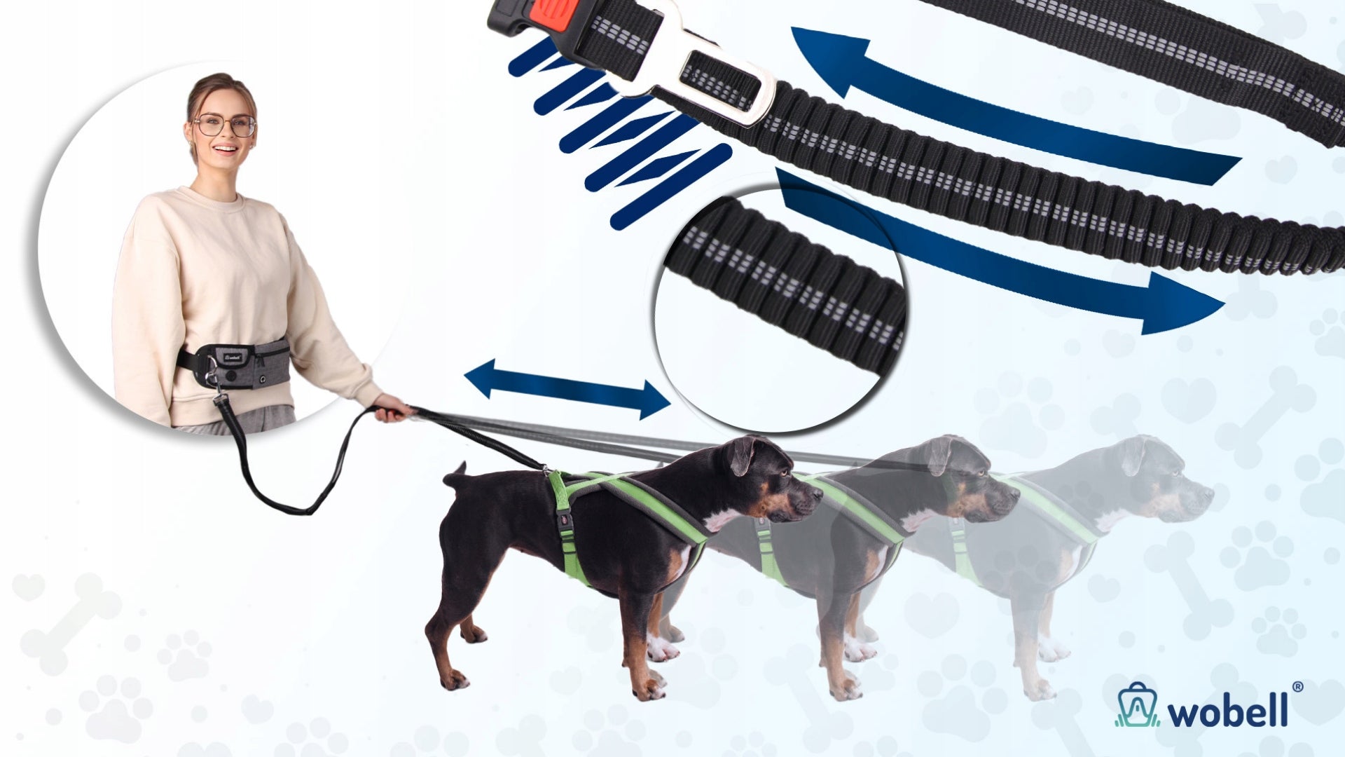 LANYARD HIP BELT KIDNEY for Dog SPORTS ADJUSTABLE SHOCK ABSORBER STRONG 50kg Color black