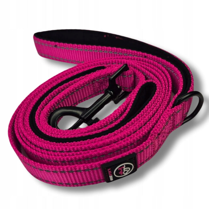 LANYARD for dog CITY reflective DOUBLE HANDLE RICO 1,8m STRONG FUCHSIA 2,0 Kind traditional