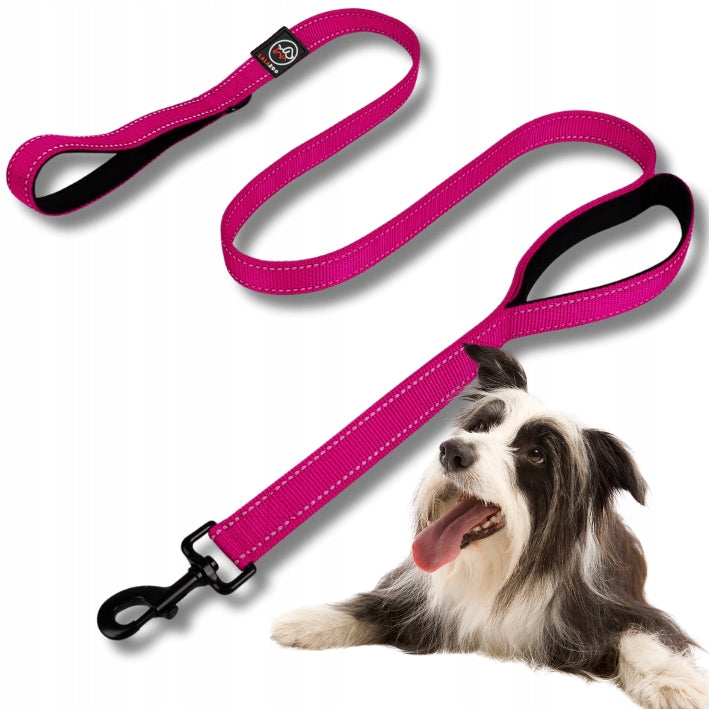 LANYARD for dog CITY reflective DOUBLE HANDLE RICO 1,8m STRONG FUCHSIA 2,0