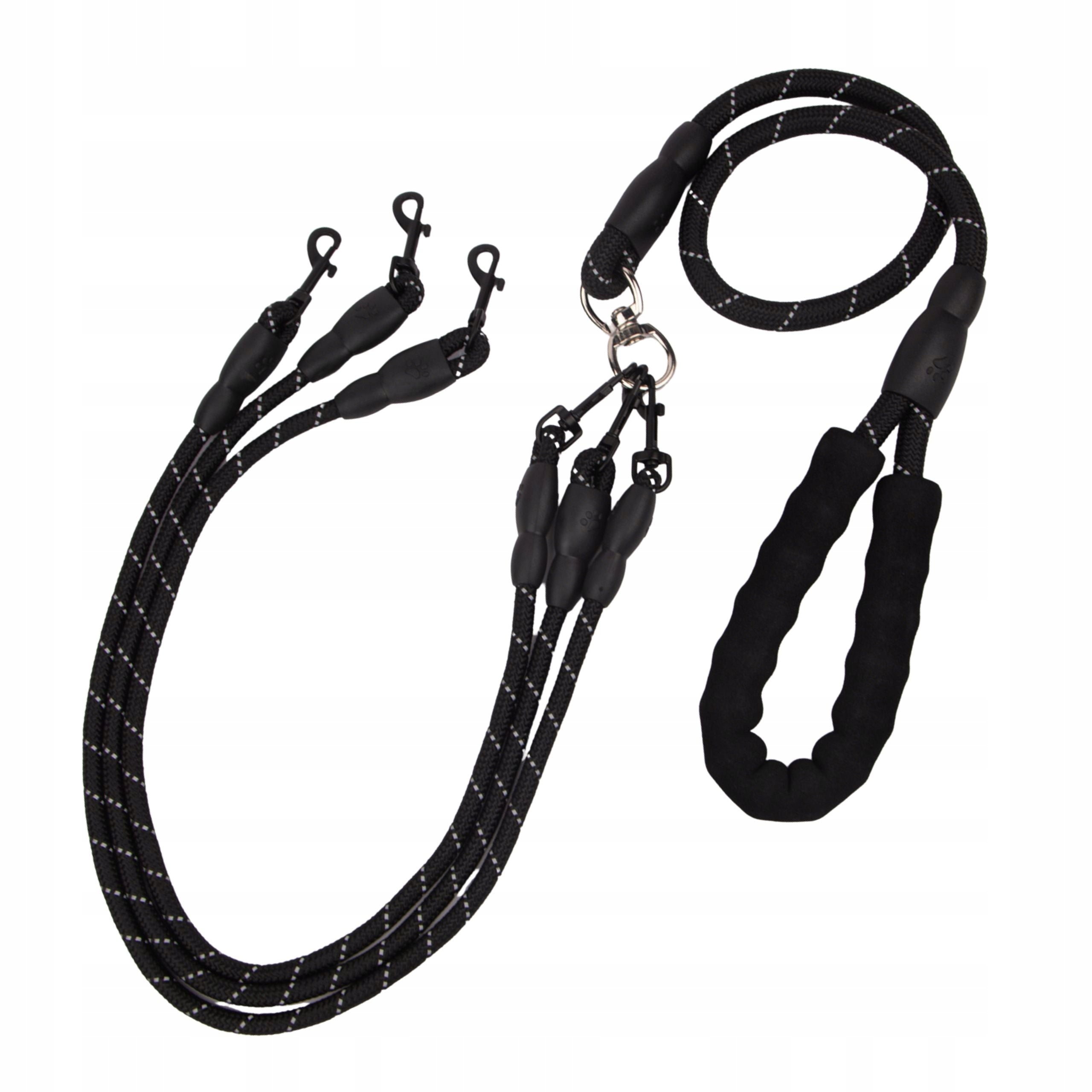 LANYARD for three dogs with splitter small medium triple BLACK 150cm Packaging status original