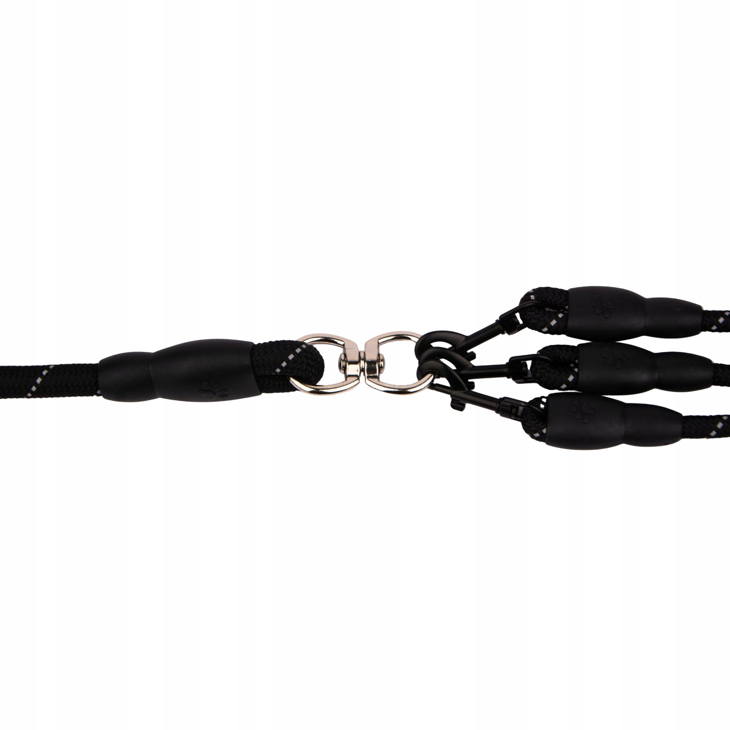 LANYARD for three dogs with splitter small medium triple BLACK 150cm Trade name Zestaw smycz dla psa + rozdzielacz do smyczy potrójna