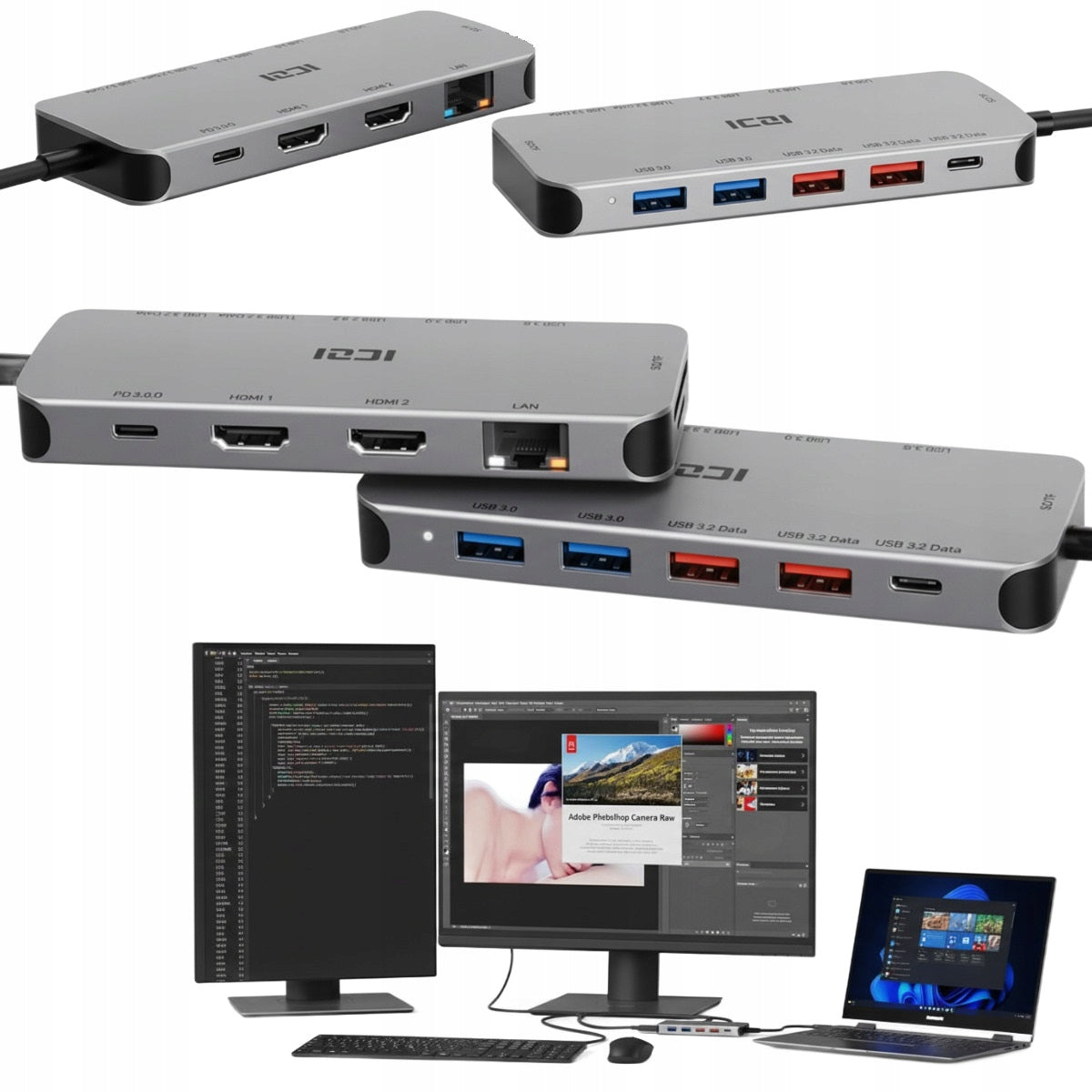 LAPTOP DOCKING BASE HIRO STATION WITH CHARGING FUNCTION CHARGES USB-C