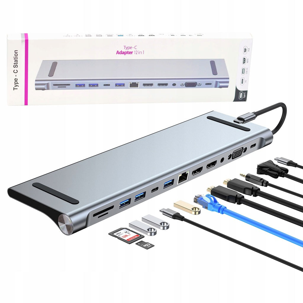LAPTOP DOCKING STATION 12in1 USB-C HDMI LAN VGA SD WIREWAY FOR APPLE