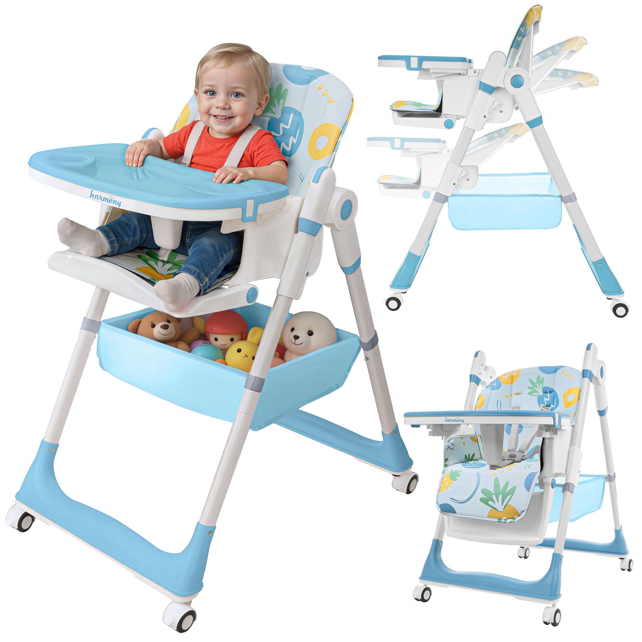 LARGE 5IN1 FOLDING HIGH CHAIR WITH BLUE LOWERING FUNCTION