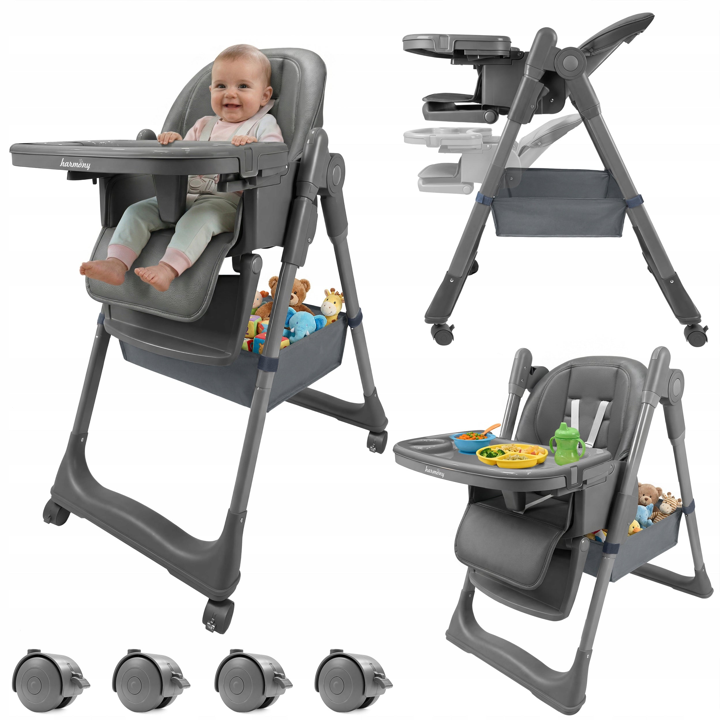 LARGE 5IN1 FOLDING HIGH CHAIR WITH GRAY LOWERING FUNCTION