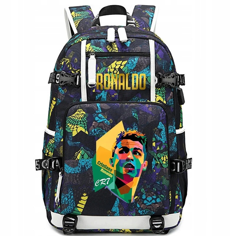 LARGE A4 SCHOOL BACKPACK Ronaldo SATCHEL WATERPROOF USB COLORS PATTERNS