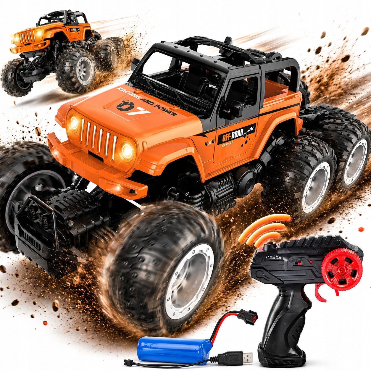 LARGE AUTO TERRAIN REMOTE CONTROLLED RC FOR REMOTE PICK UP 6 WHEELS USB AKU 30C