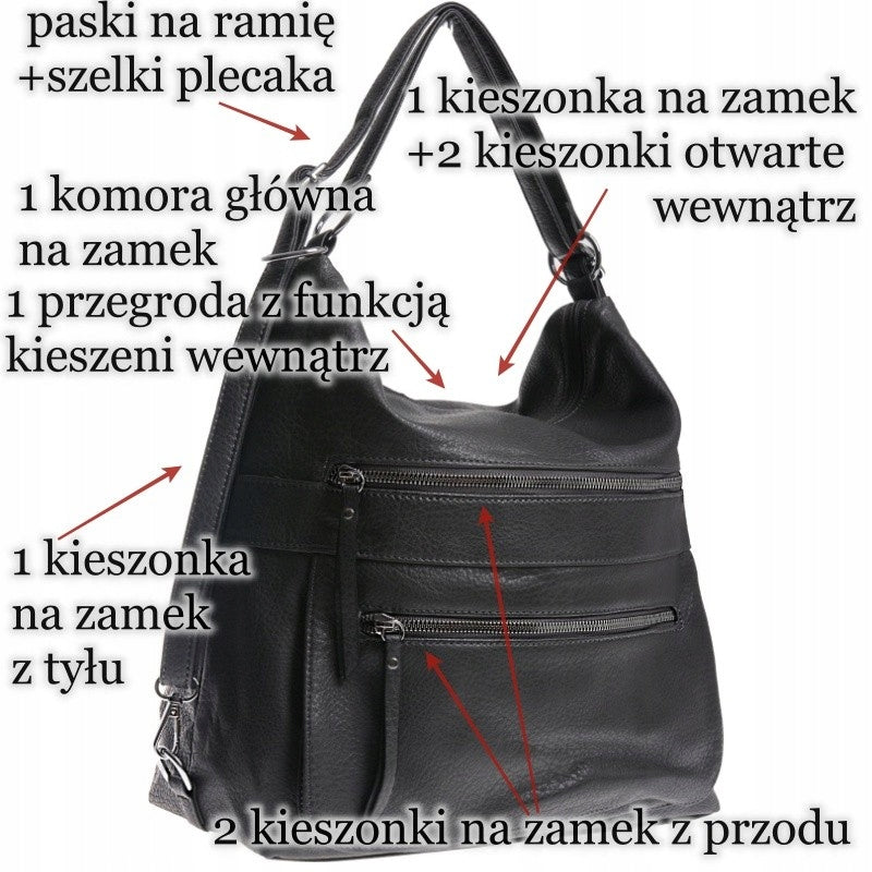 LARGE BAG WOMEN'S BACKPACK BAG 3 IN 1 grey Additional features zipper