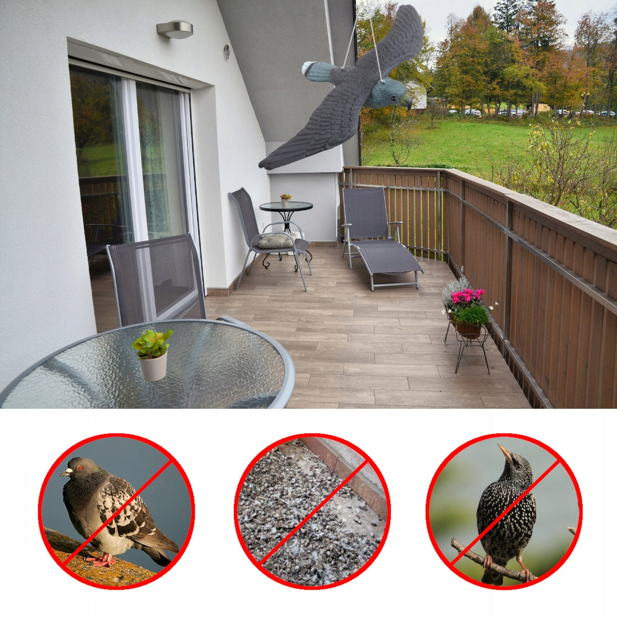 LARGE BIRD REPELLENT PIGEON STARLING FALCON IN FLIGHT + MOVING EFFECT Manufacturer code Realistyczny model z błyszczącymi oczami