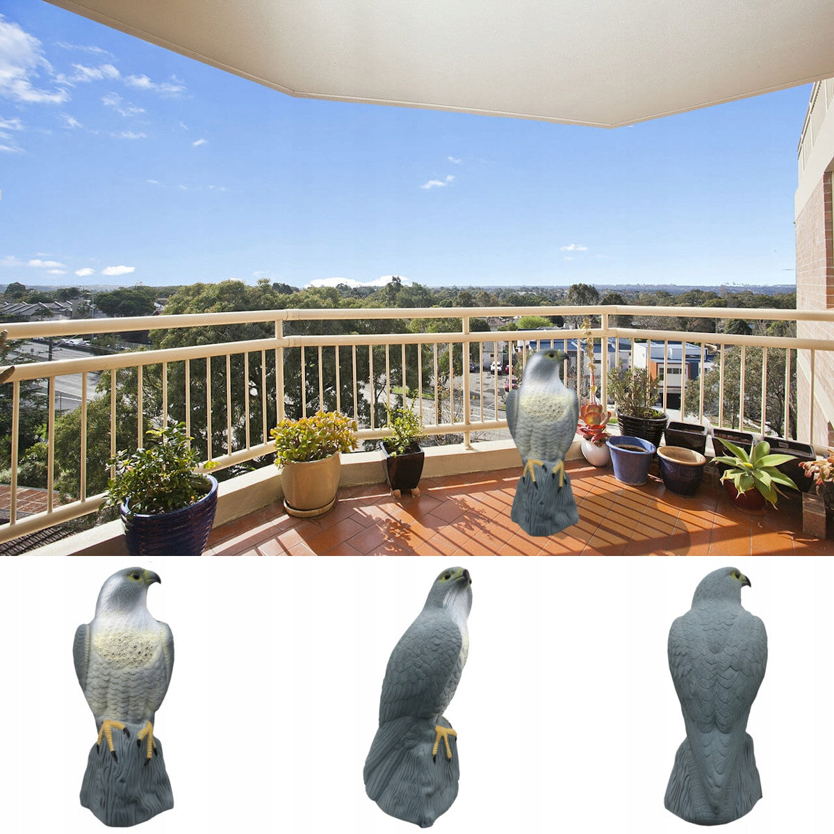 LARGE BIRD REPELLENT PIGEON STARLINGS FALCON ON ROCK EFFECT SHINY EYES Packaging status original