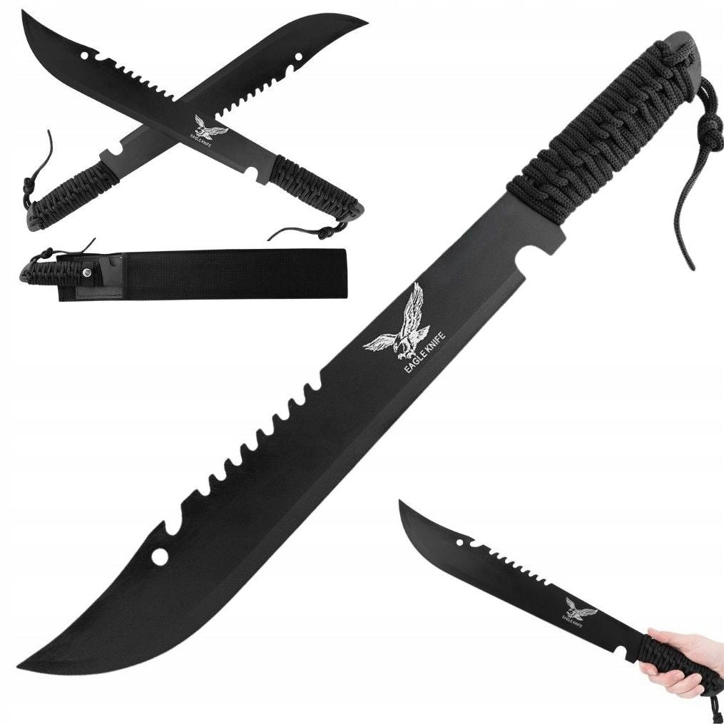LARGE BLACK SURVIVAL CAMPING MACHETE 50 CM SWORD TOURIST COVER