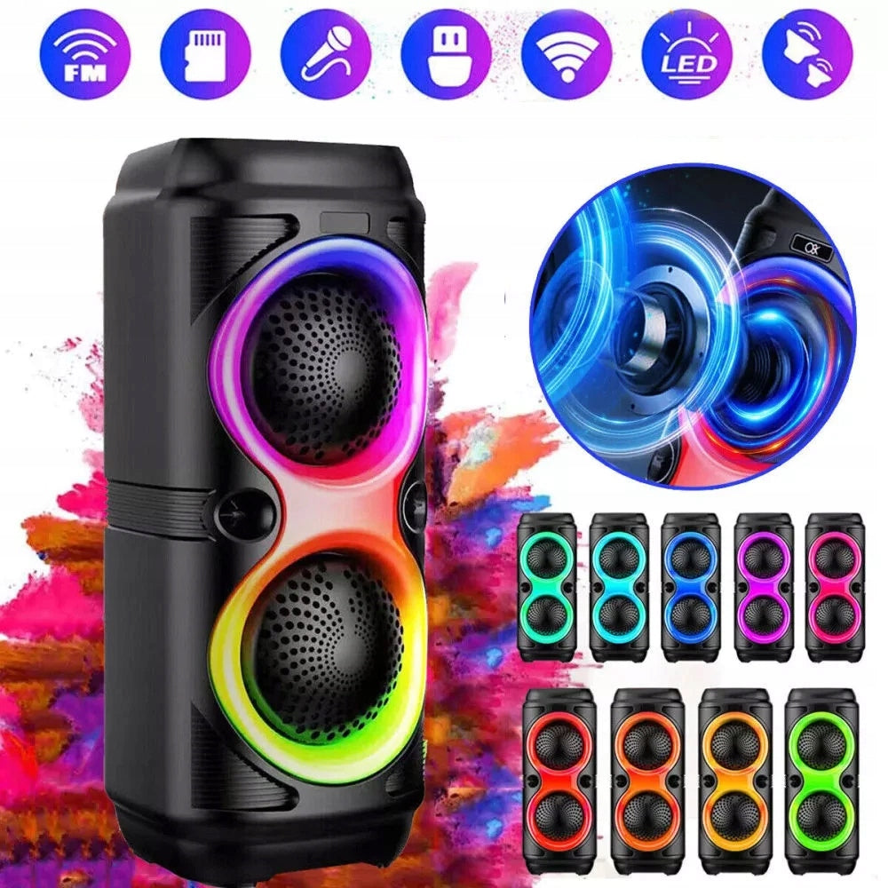 LARGE BLUETOOTH SPEAKER PORTABLE WIRELESS BOOMBOX USB KARAOKE RGB 20W