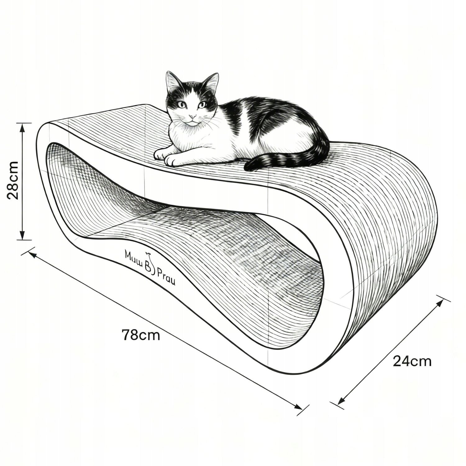LARGE CARDBOARD CAT SCRATCRATOR BED 78x28x24 cm Mruu&Pruu Height (cm) up to 60 cm