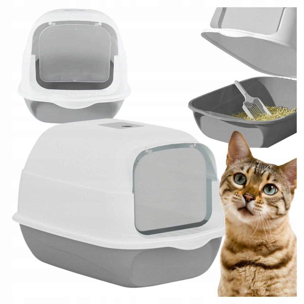 LARGE CAT LITTER BOX CLOSED WITH DOOR AND FRAGRANCE FILTER + SPATULA