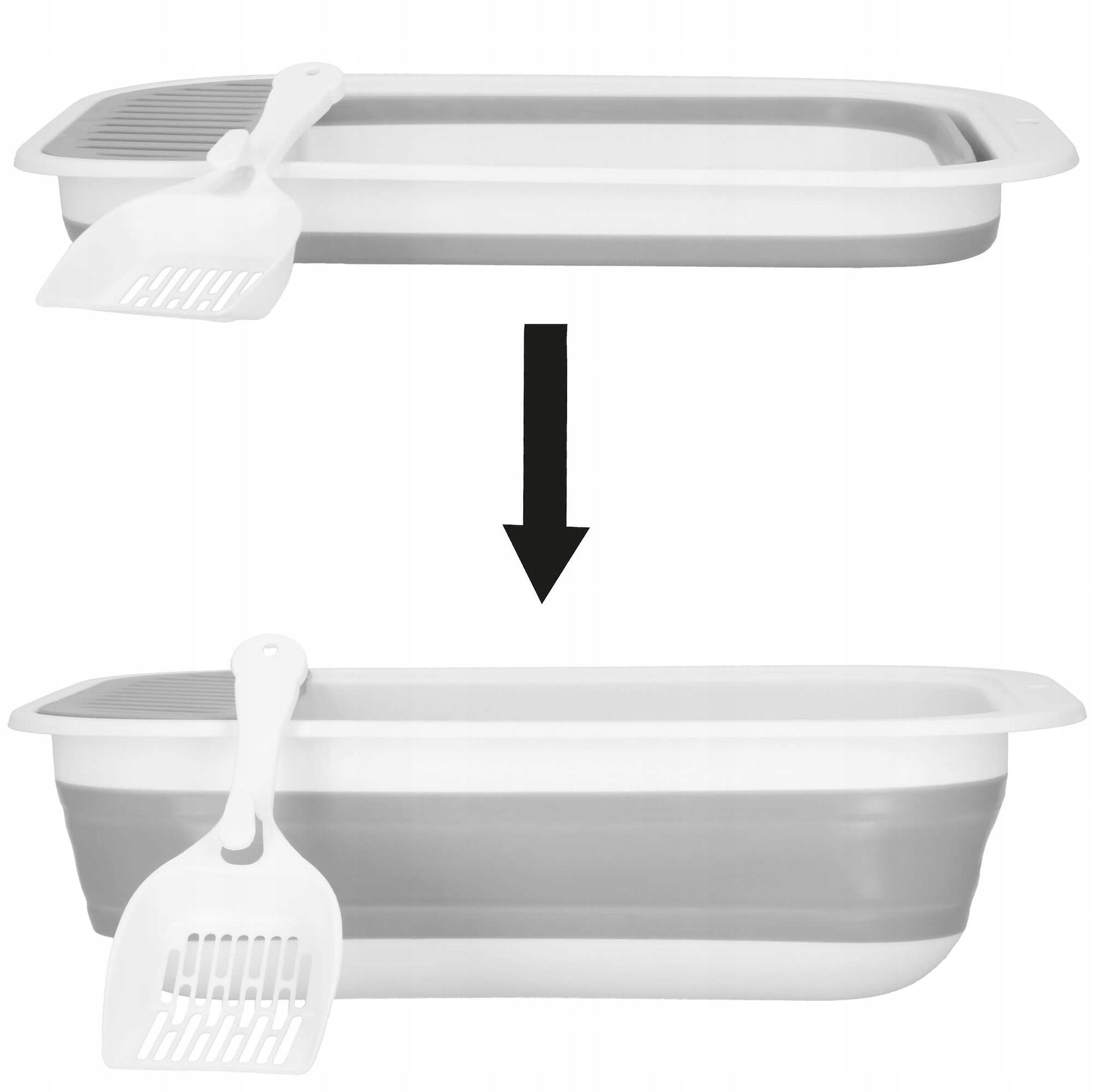 LARGE CAT LITTER BOX WITH FRAME 45x34cm FOLDING OPEN FOR LITTER XL + SHOVEL Color gray