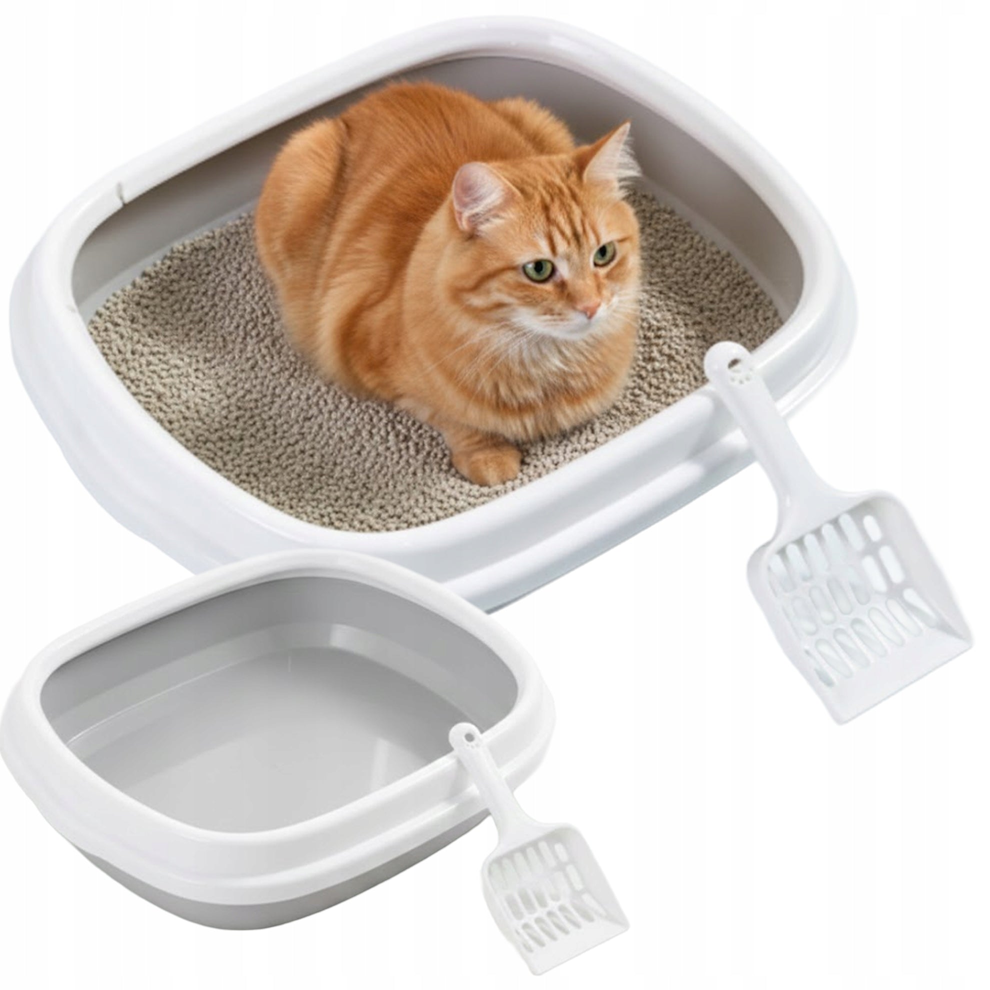 LARGE CAT LITTER BOX WITH FRAME 46x38cm OPEN FOR LITTER XL + SPATULA