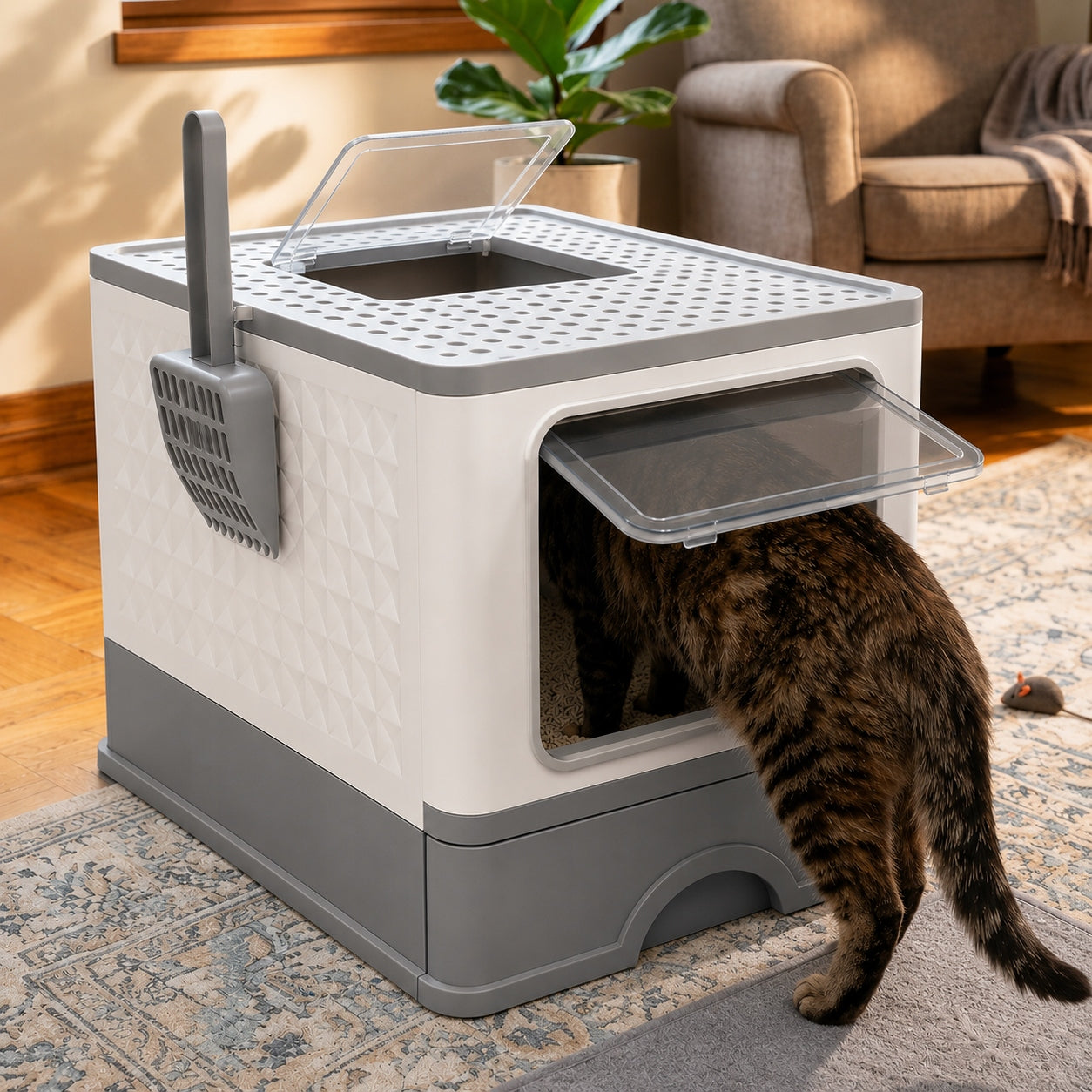 LARGE CAT LITTER BOX WITH SPATULA DRAWER CLOSED FOLDING Brand no brand
