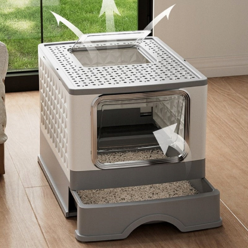 LARGE CAT LITTER BOX WITH SPATULA DRAWER CLOSED FOLDING Product width 37.5 cm