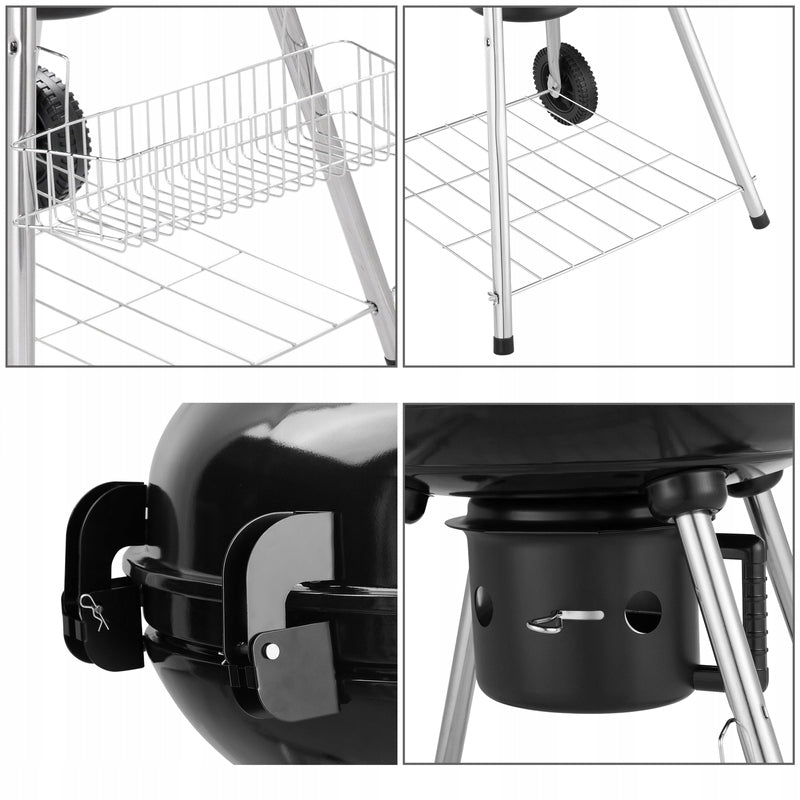 LARGE CHARCOAL GARDEN GRILL ON WHEELS WITH LID Additional features wheels lid shelf temperature control system smokehouse