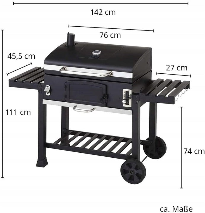 LARGE CHARCOAL GRILL EL FUEGO ONTARIO XXL GRATE CAST IRON CHIMNEY FOLDING SHELVES Grill width 152 cm