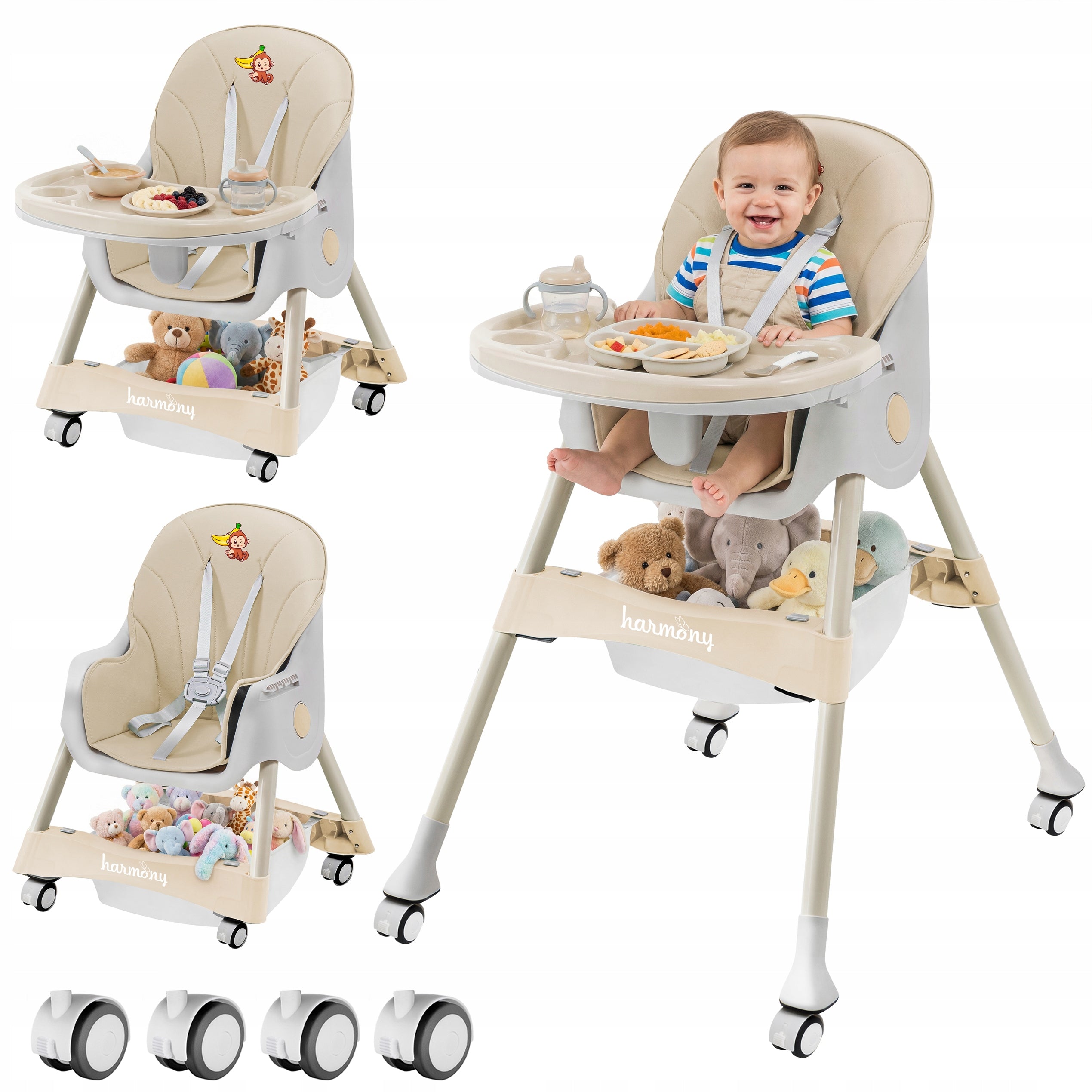 LARGE CHILDREN'S HIGH CHAIR CARAMEL 4IN1 BEIGE