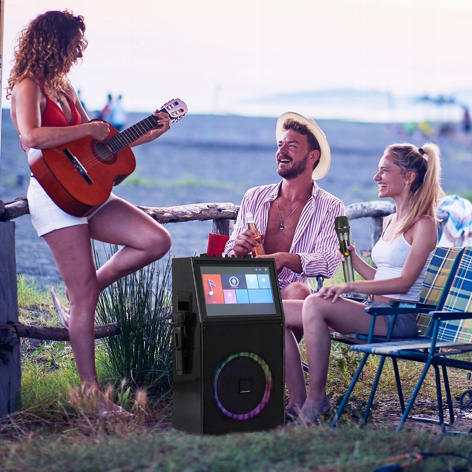 LARGE COLUMN PORTABLE SPEAKER KARAOKE BLUETOOTH USB MICROPHONE Model Boombox