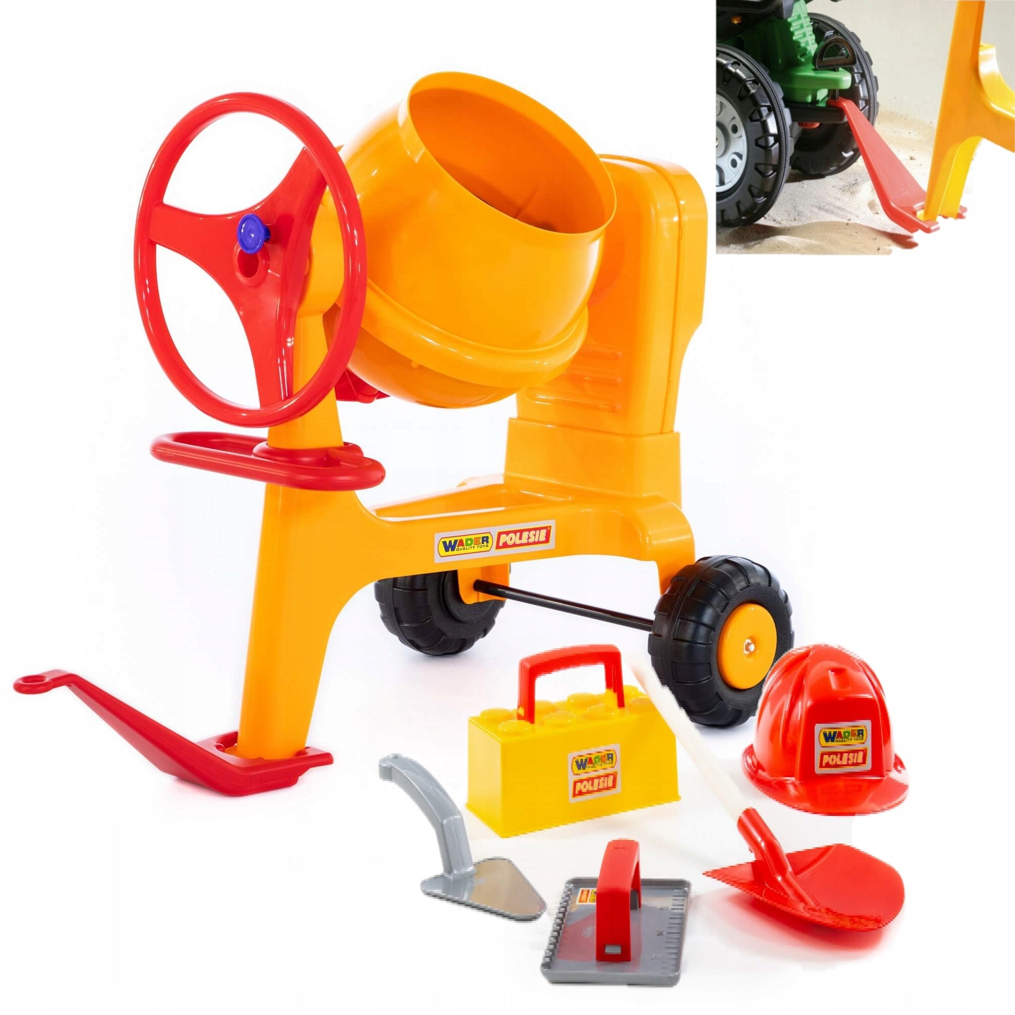 LARGE CONCRETE MIXER WITH HOOK + BUILDER BRICKLAYER SET WADER POLESIE XXL Brand Wader-Polesie