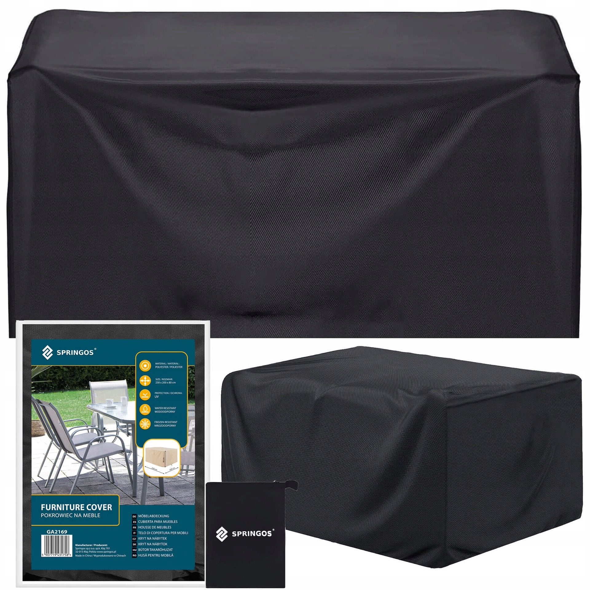 LARGE COVER FOR GARDEN FURNITURE 250x205x75cm BLACK WATERPROOF TARPAULIN Line GA2169 POKROWIEC NA MEBLE OGRODOWE 250X2