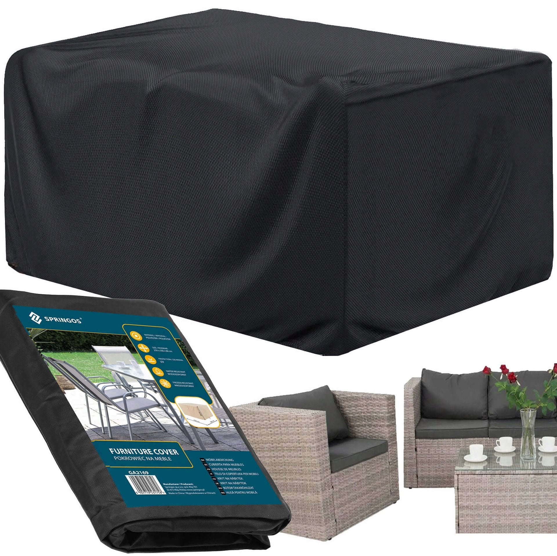 LARGE COVER FOR GARDEN FURNITURE 250x205x75cm BLACK WATERPROOF TARPAULIN Manufacturer code GA2169
