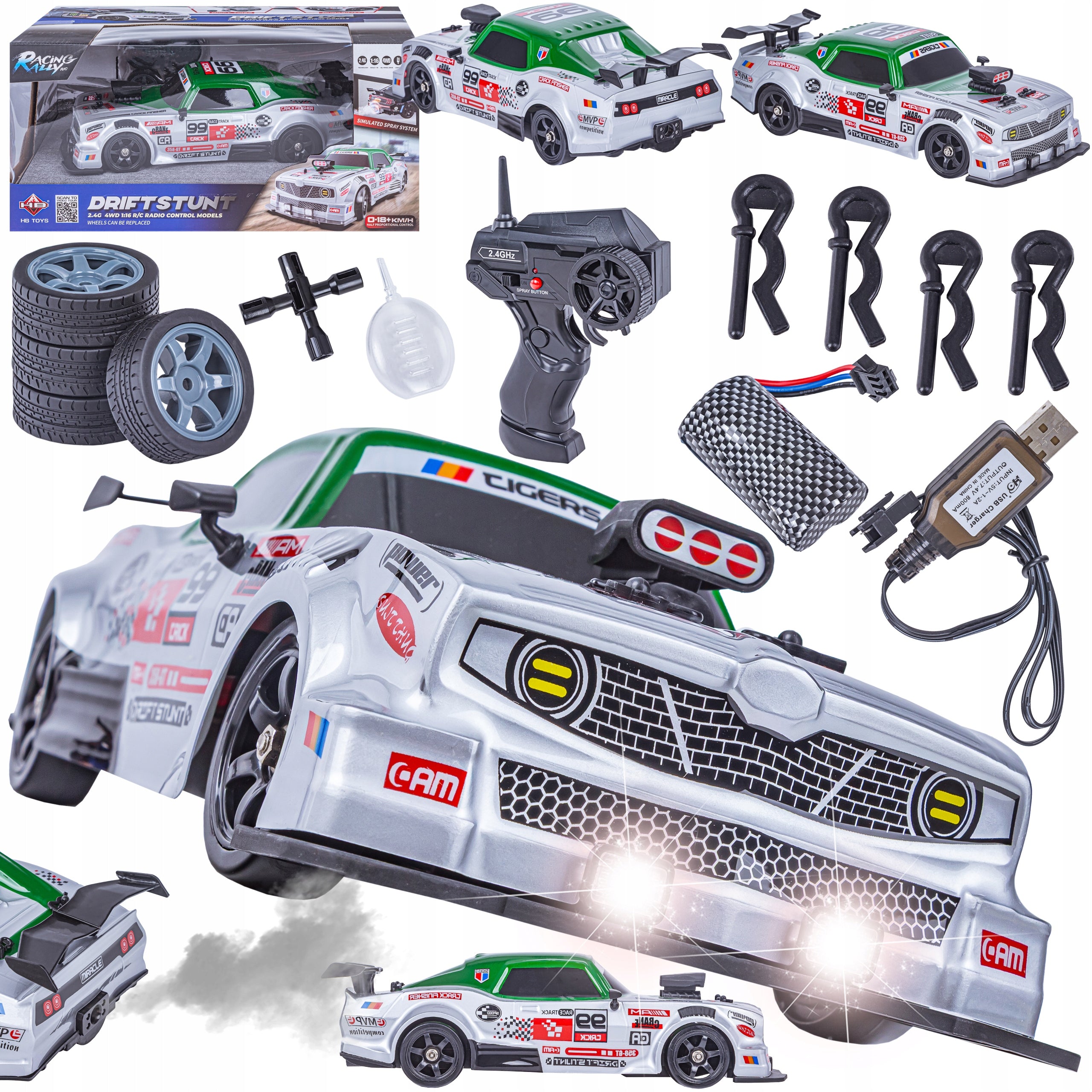 LARGE Car Remote Controlled Auto RC For Drift Led Smoke 4x4 DODGE DRIFT