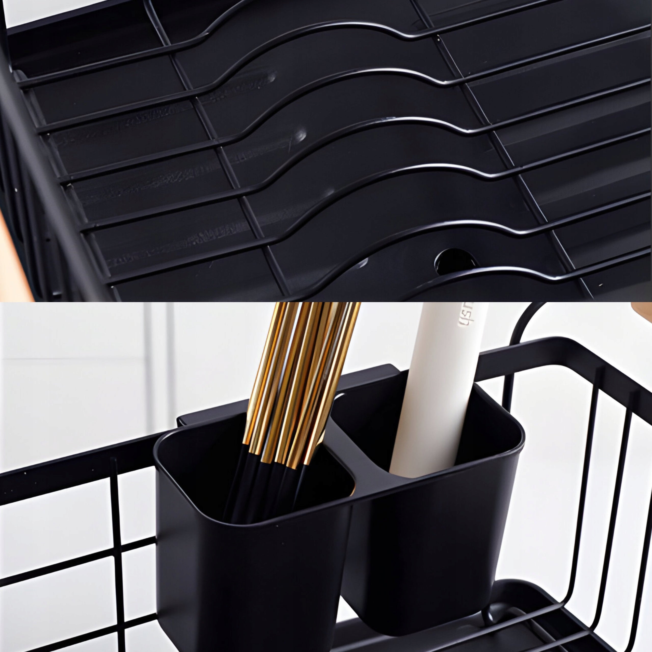 LARGE DISH DRYER DRAINER TRAY PLATES CUTLERY BLACK STANDING METAL Manufacturer code suszarka z drewnianymi rączkami O1000