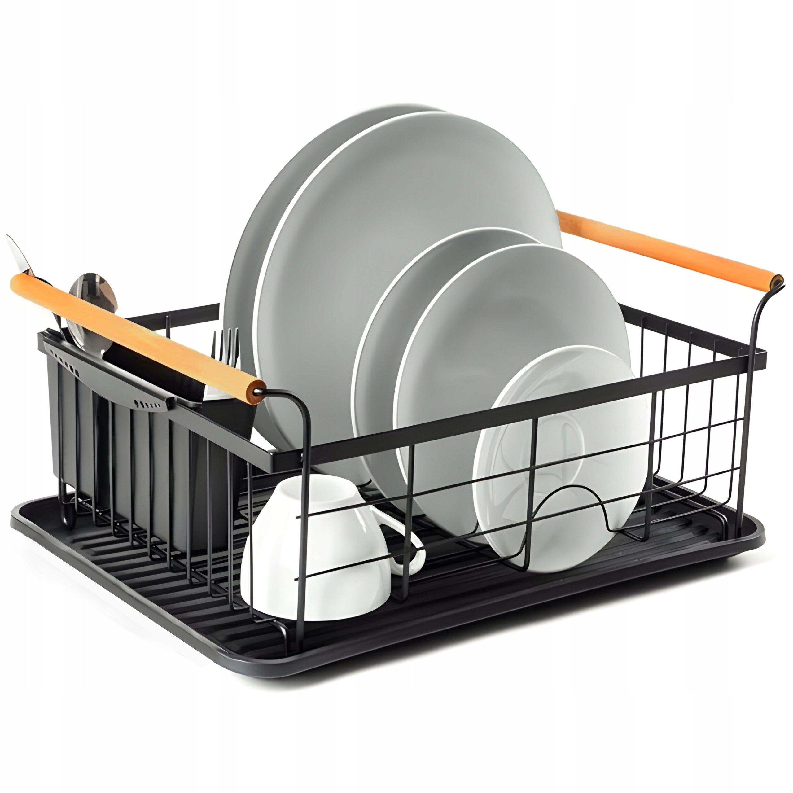 LARGE DISH DRYER DRAINER TRAY PLATES CUTLERY BLACK STANDING METAL Packaging status original